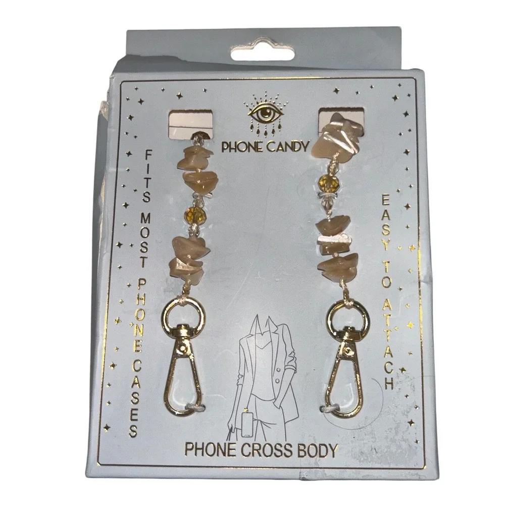 Phone Candy Crossbody Phone Strap Stone Chip Tan Gold Tone Hardware New